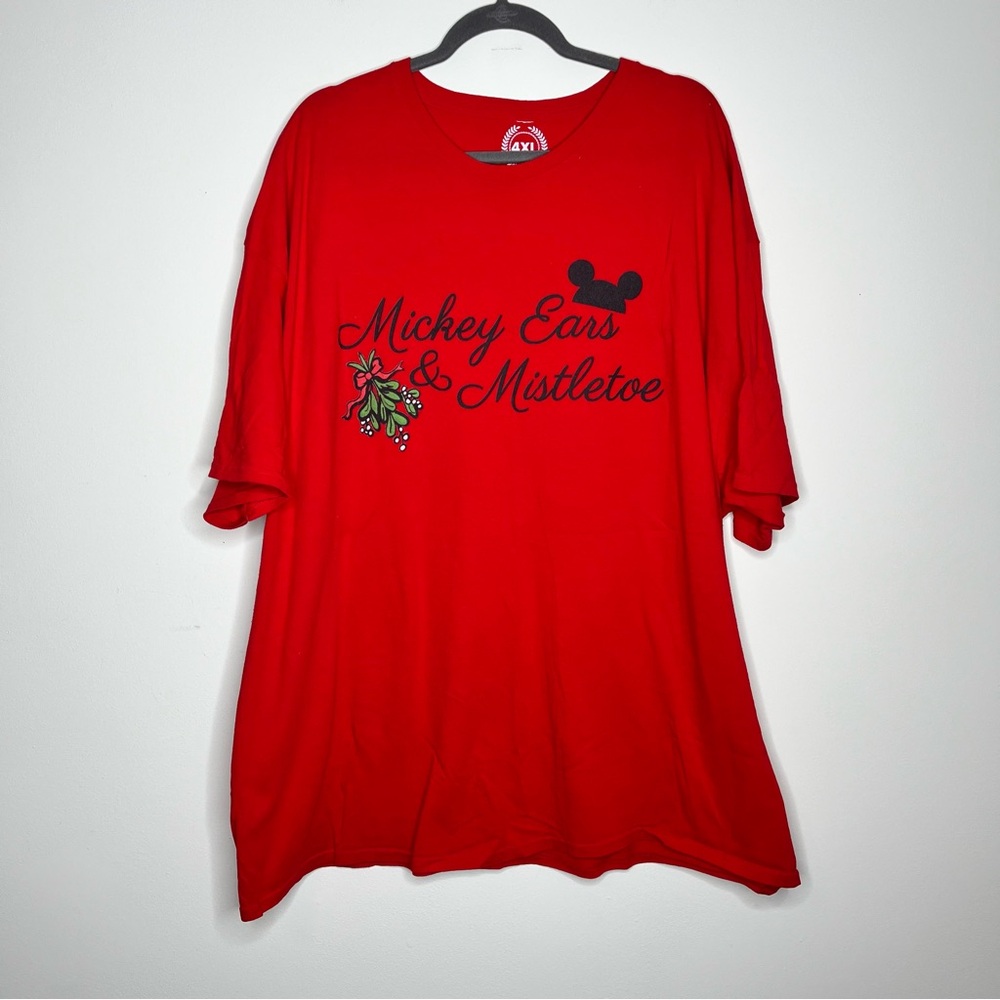 Tee Public Unisex Size 4x Red T-shirt Mickey Ears and Mistletoe Christmas Top